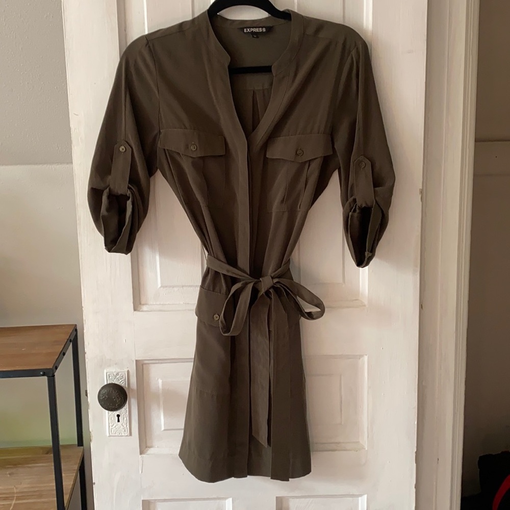 Army green dress with tie
